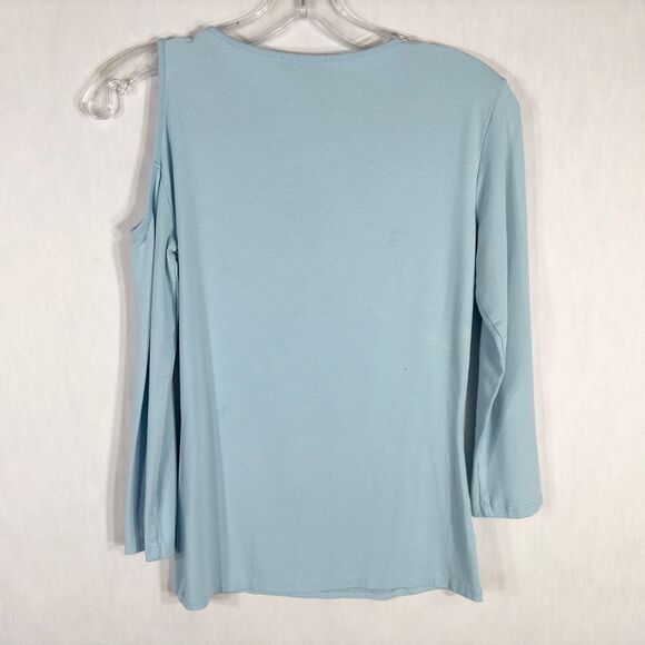 Cache‎ Small Top Knit Light Baby Blue Rhinestones Cut Out Cold Shoulder Y2K 1348 - Picture 2 of 10